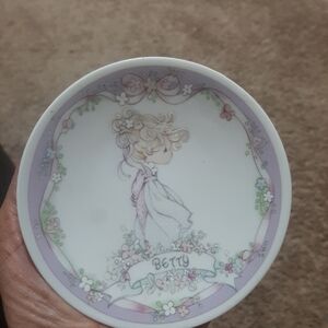 Precious Moments Ceramic Betty Plate with Purple and White Accents
